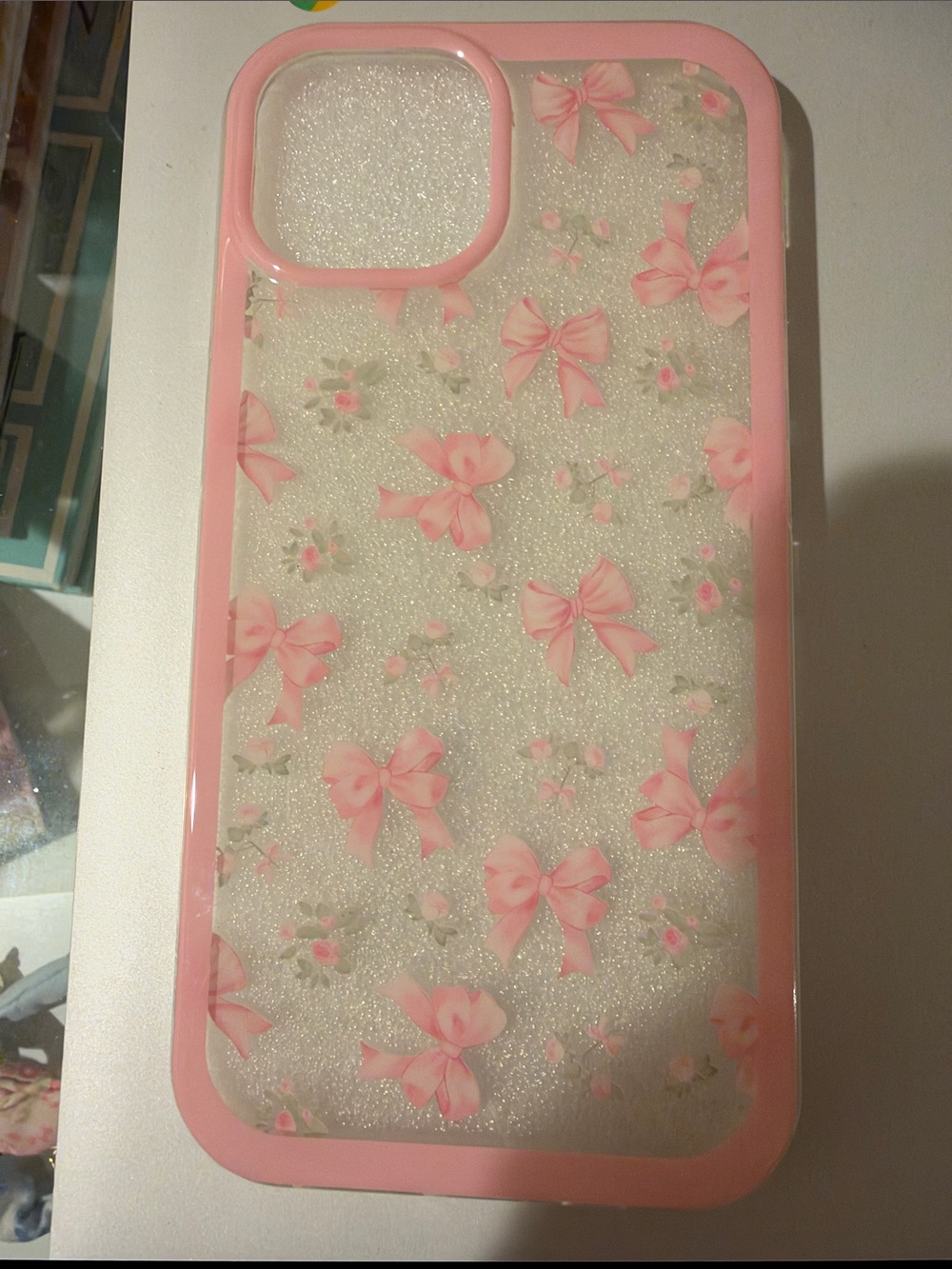 LoveShackFancy Pink Bow Glitter Protective Phone Case